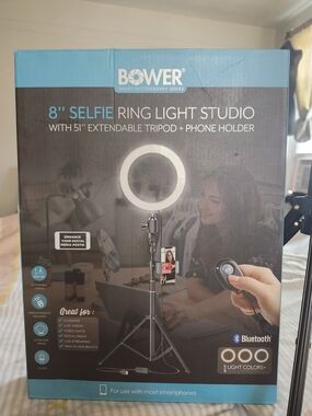 BOWER 8" Selfie Ring Light Studio with Extendable Tripod - Black/Silver